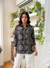 Sahiba Ajrakh Print Maldhari Heritage Black Shirt