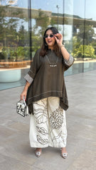 Olive Green Asymmetrical Muslin Co-ord Set