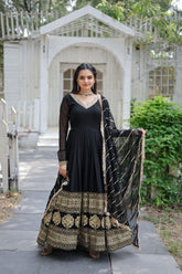 Graceful Faux Blooming with Sequins Embroidered Multi-Sequins work Gown With Dupatta