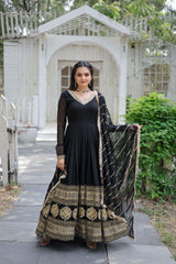 Graceful Faux Blooming with Sequins Embroidered Multi-Sequins work Gown With Dupatta