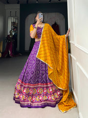 Exclusive Tussar Silk Bandhej With Patola Printed Lehenga Choli