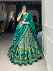 Blossom Sea Green Floral Print With Foil Print Lehengha Choli With Dupatta