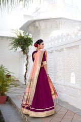 Vibrant Vichitra Silk Plain with Paithni lace border Lehengha Choli With Dupatta