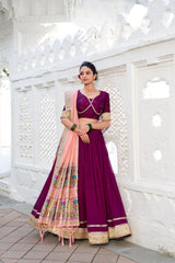 Vibrant Vichitra Silk Plain with Paithni lace border Lehengha Choli With Dupatta