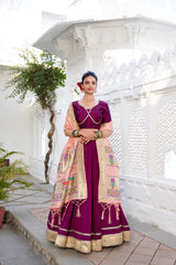 Vibrant Vichitra Silk Plain with Paithni lace border Lehengha Choli With Dupatta