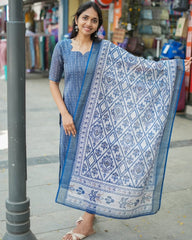 Glamorous Design Pure Linen Cotton Printed Kurta With Dupatta
