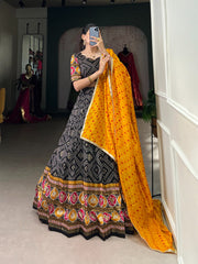 Exclusive Tussar Silk Bandhej With Patola Printed Lehenga Choli