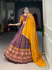 Exclusive Tussar Silk Bandhej With Patola Printed Lehenga Choli