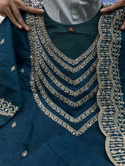 Classic Rama Pure Chanderi Silk Kuta Pant With Dupatta