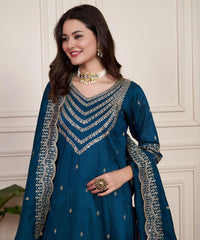 Classic Rama Pure Chanderi Silk Kuta Pant With Dupatta