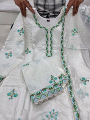 Modish White Pure Cotton Kurta plazzo With a Beautiful Dupatta