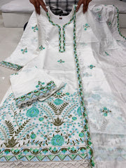 Modish White Pure Cotton Kurta plazzo With a Beautiful Dupatta