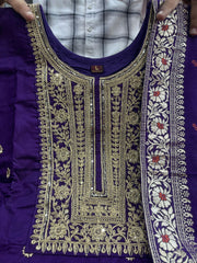 Innovative Purple Pure Banana Silk Anarkali Suit Set.