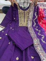 Innovative Purple Pure Banana Silk Anarkali Suit Set.