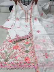 Vibrant White And Pink Pure Cotton Kurta plazzo With a Beautiful Dupatta