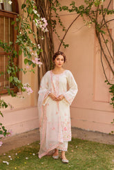 Vibrant White And Pink Pure Cotton Kurta plazzo With a Beautiful Dupatta