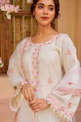 Vibrant White And Pink Pure Cotton Kurta plazzo With a Beautiful Dupatta