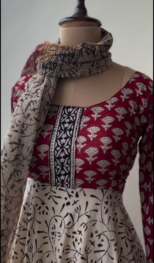 Priya Cotton Anarkali Gown with Kota Dupatta
