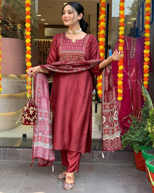 Radiant Maroon Ethnic Kurta-Set