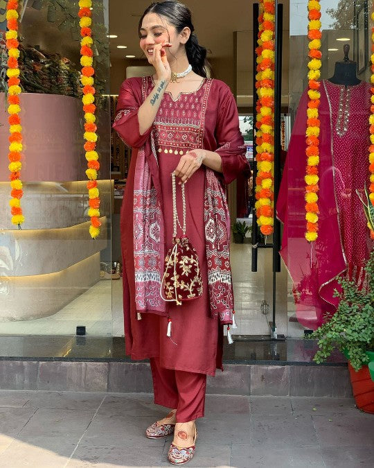 Radiant Maroon Ethnic Kurta-Set