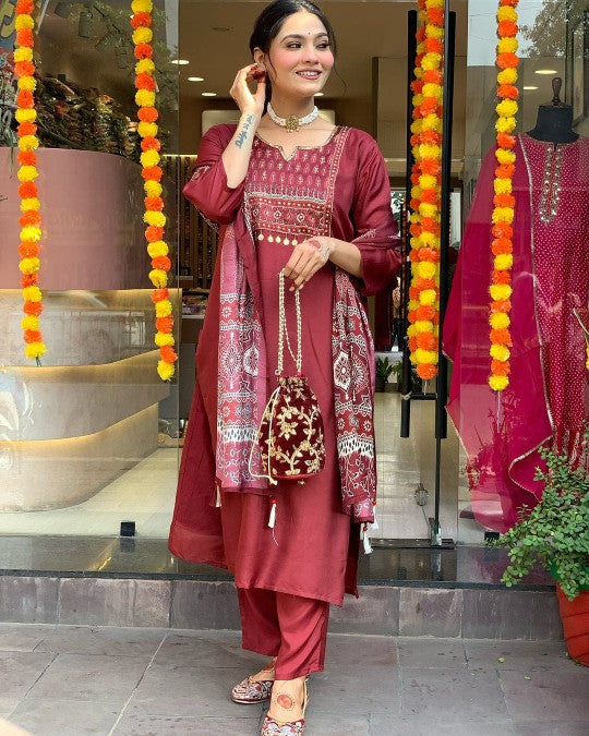 Radiant Maroon Ethnic Kurta-Set