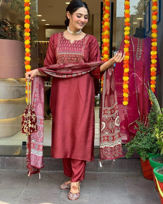 Radiant Maroon Ethnic Kurta-Set