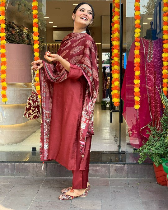 Radiant Maroon Ethnic Kurta-Set