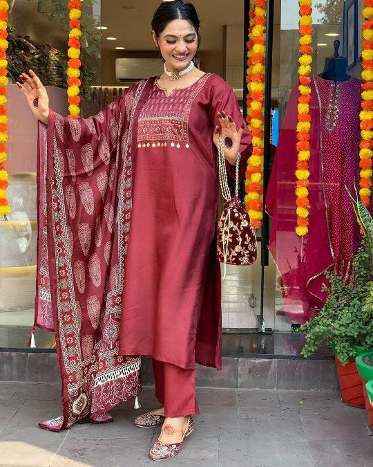 Radiant Maroon Ethnic Kurta-Set