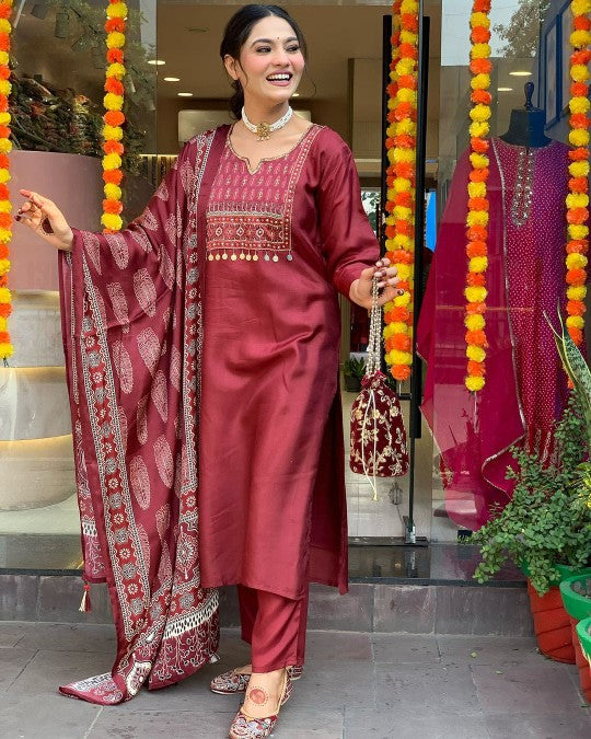 Radiant Maroon Ethnic Kurta-Set