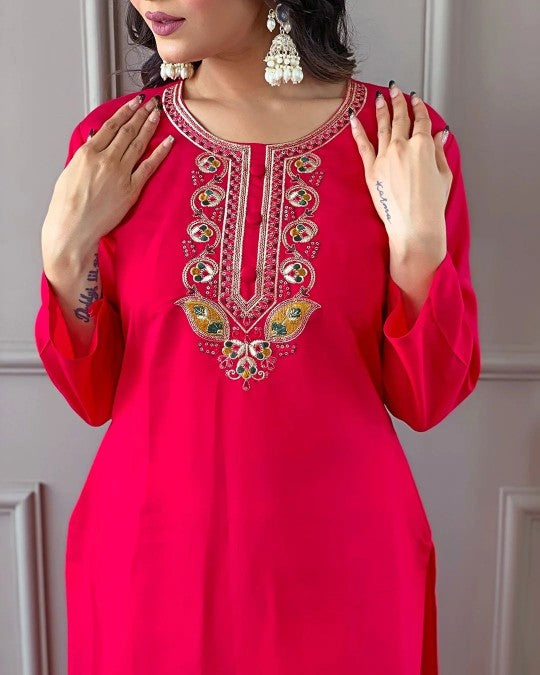 Charming Red Ethnic Kurta-Set