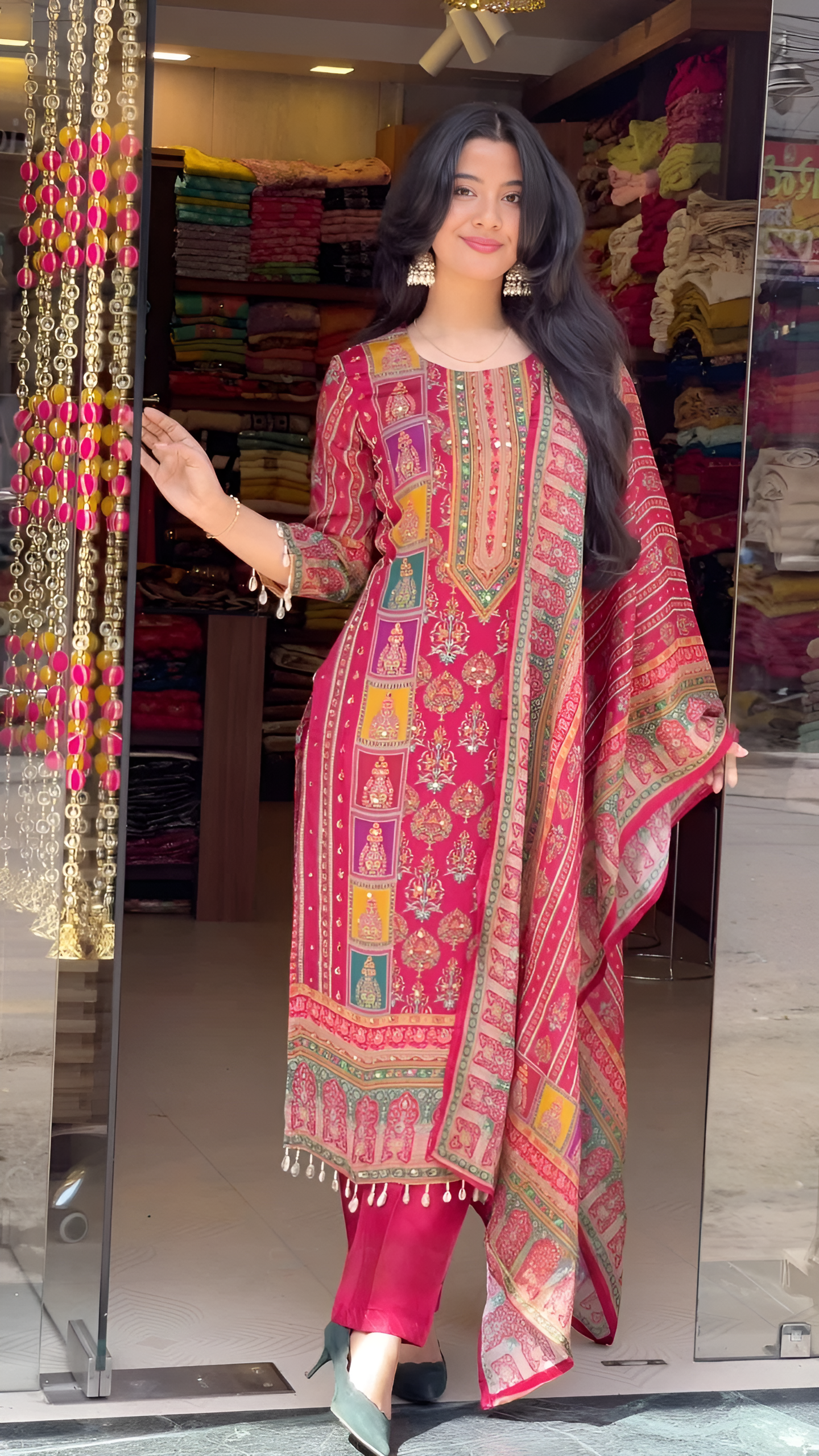 Rihaana Adorable Fancy Suit-Set with Dupatta on Silk