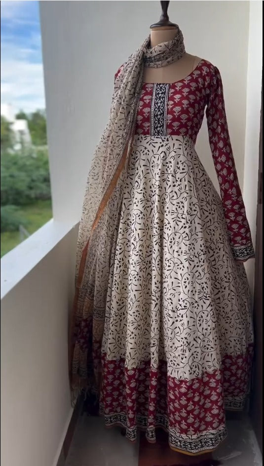 Priya Cotton Anarkali Gown with Kota Dupatta