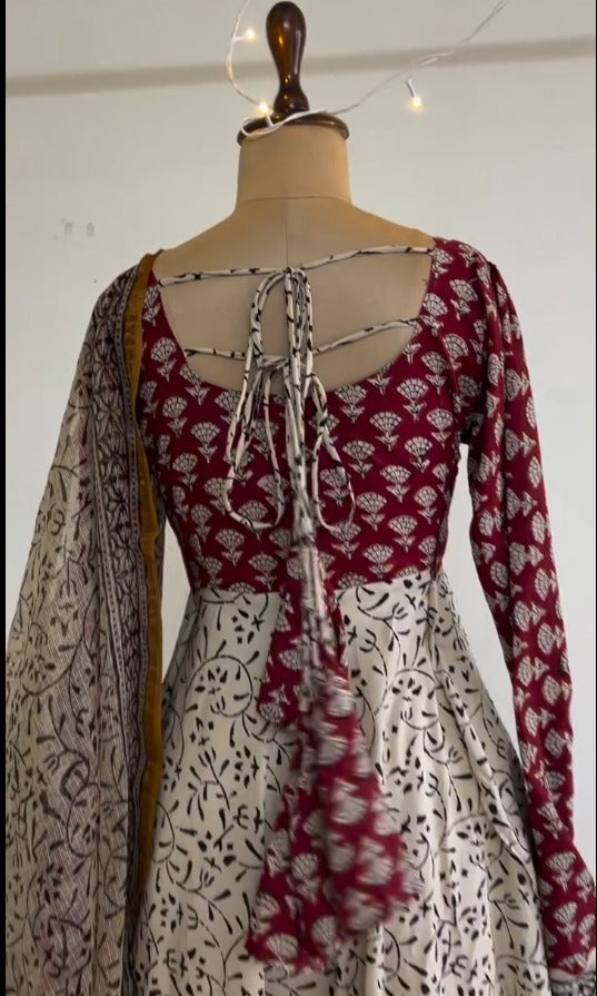 Priya Cotton Anarkali Gown with Kota Dupatta