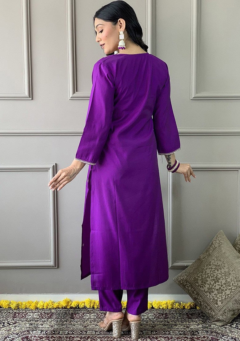 Trendy Purple Ethnic Kurta-Set