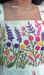 Floral Embroidered Puff Sleeve Empire Frock
