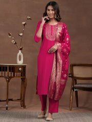 Flamingo Pink Ethnic Kurta-Set