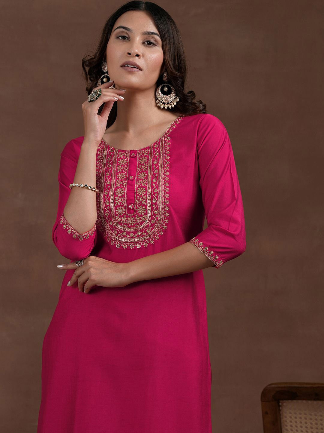 Flamingo Pink Ethnic Kurta-Set