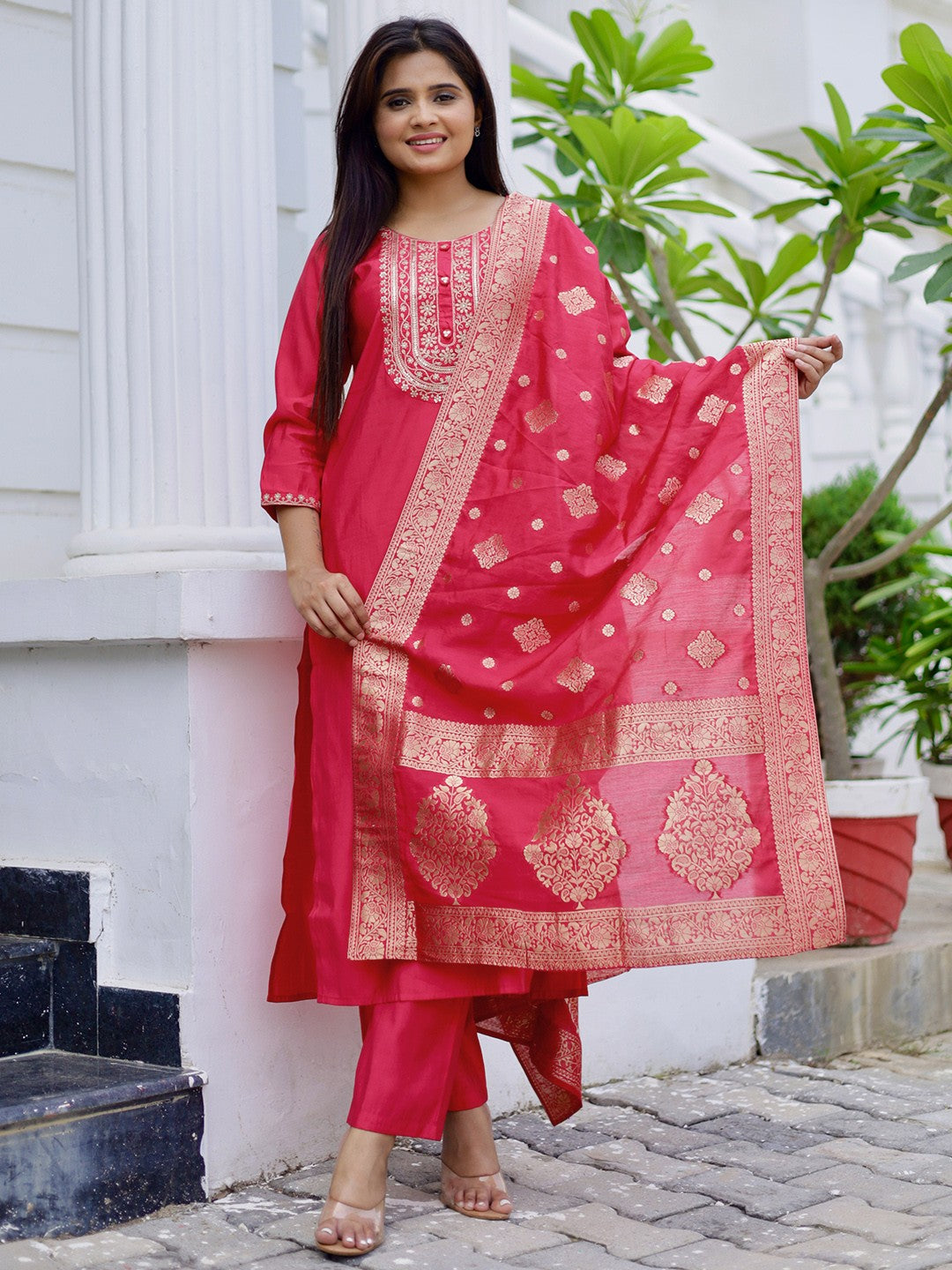 Flamingo Pink Ethnic Kurta-Set