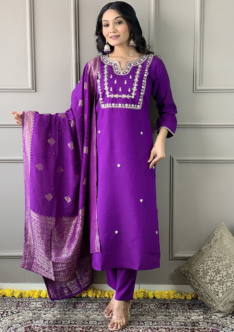 Trendy Purple Ethnic Kurta-Set