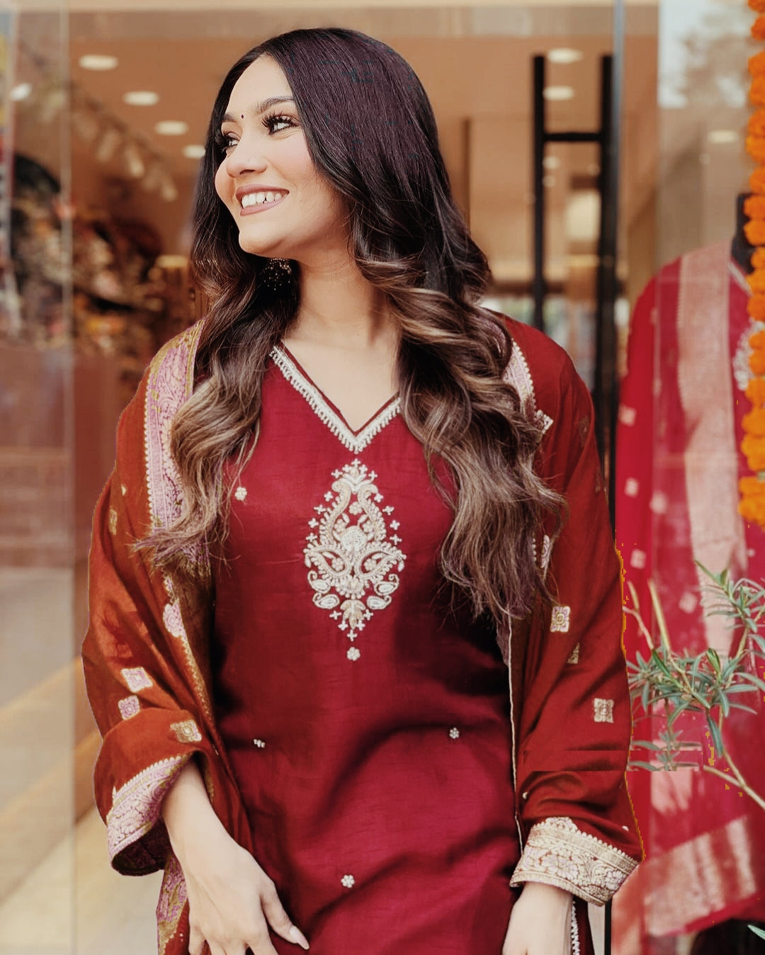 Radiant Maroon Ethnic Kurta-Set