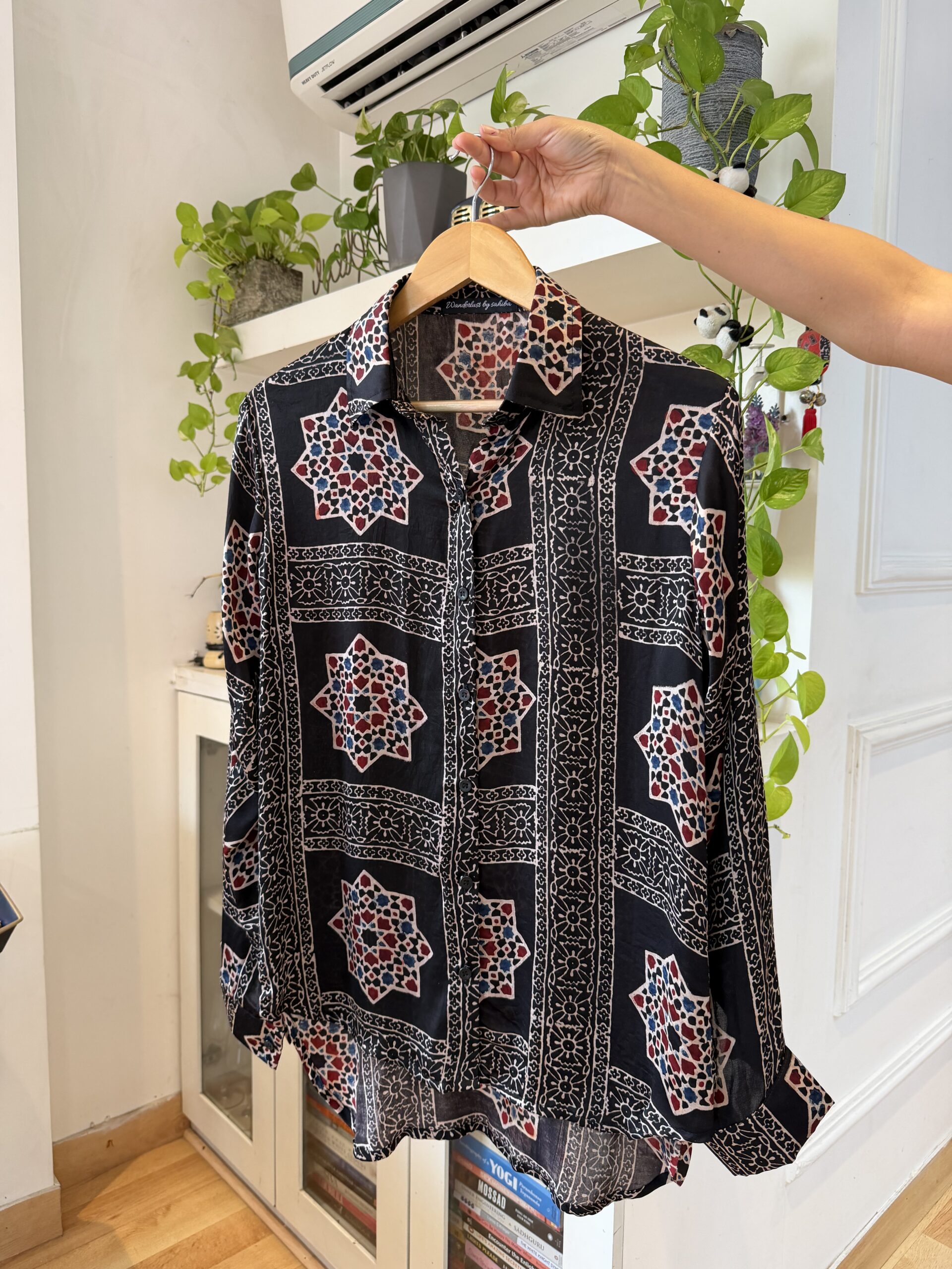 Sahiba Ajrakh Print Maldhari Heritage Black Shirt