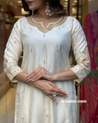 Luxurious Cream Ethnic Kurta-Set