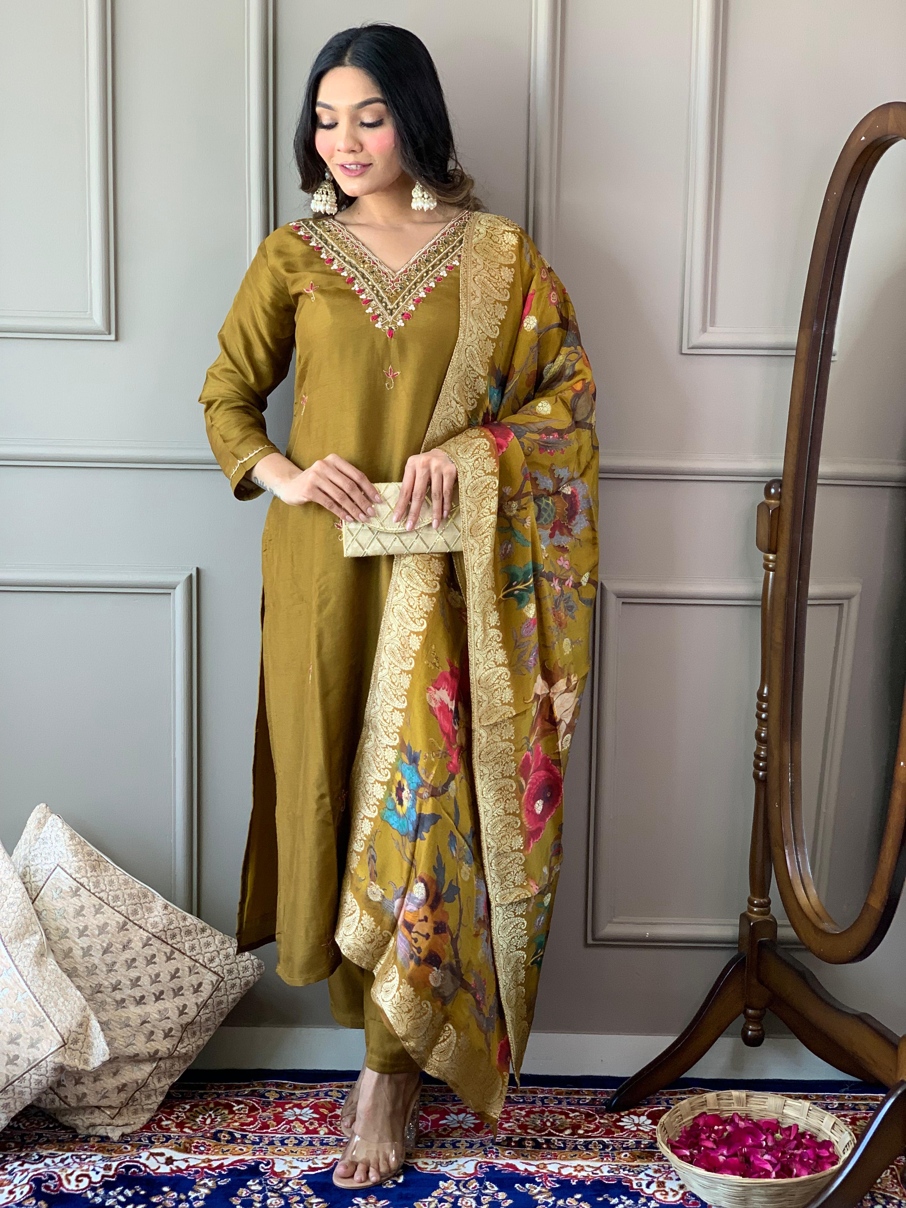 Elegant Mustard Ethnic Kurta-Set