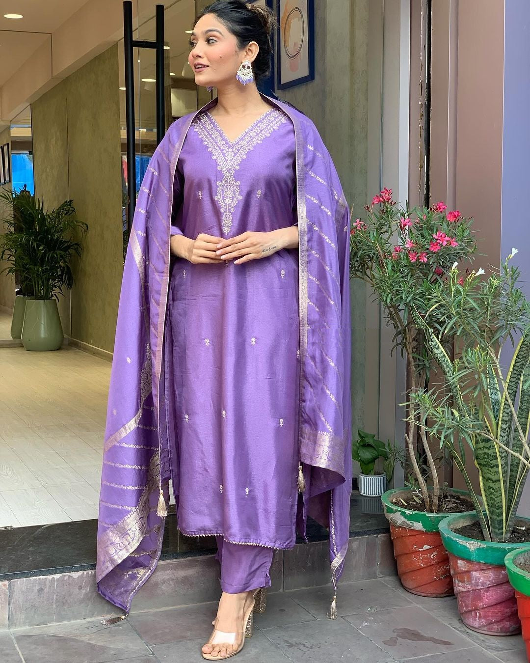 Opulent Lavender Ethnic Kurta-Set