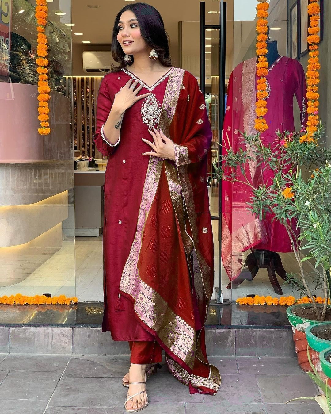 Radiant Maroon Ethnic Kurta-Set