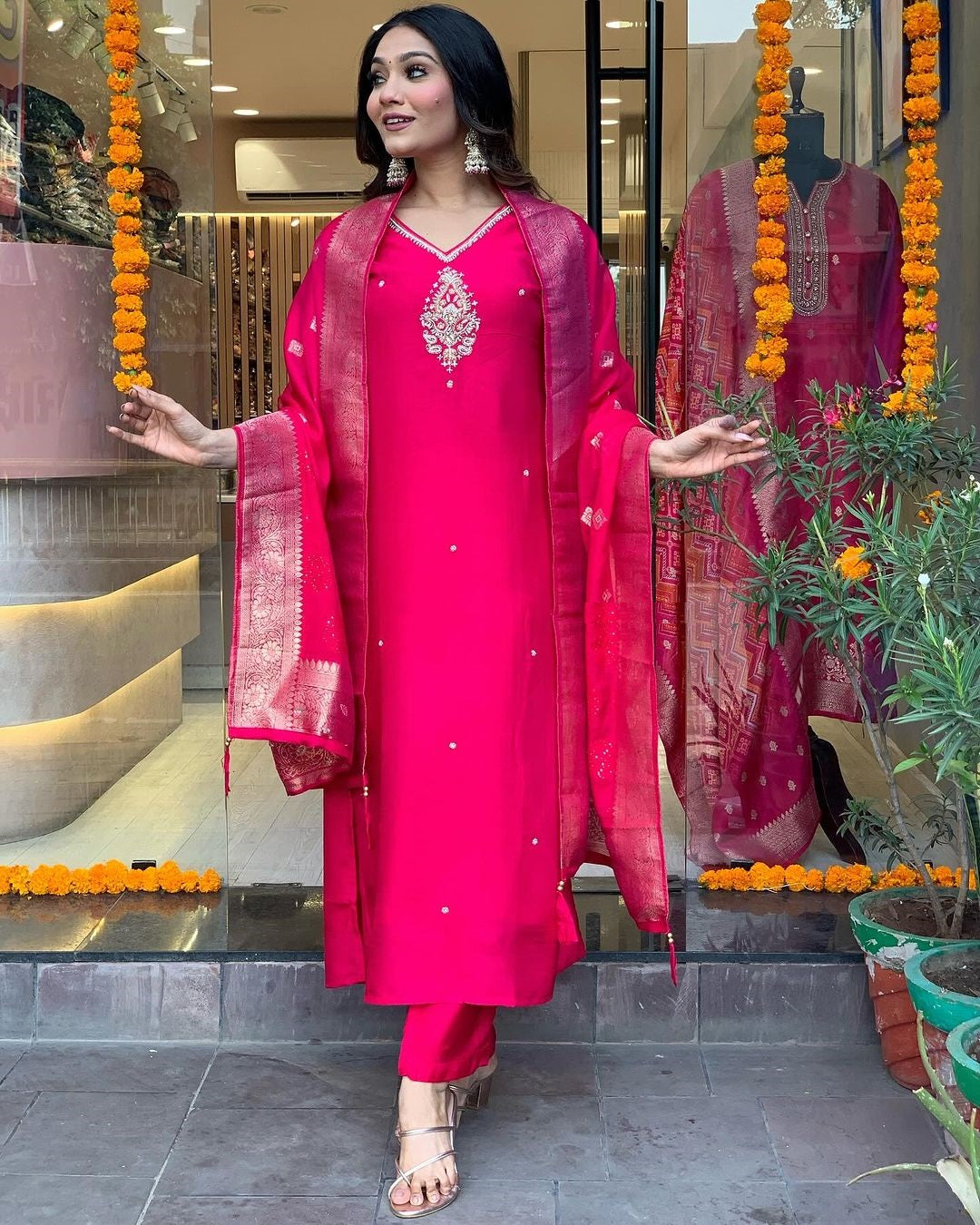 Vibrant Pink Ethnic Kurta-Set