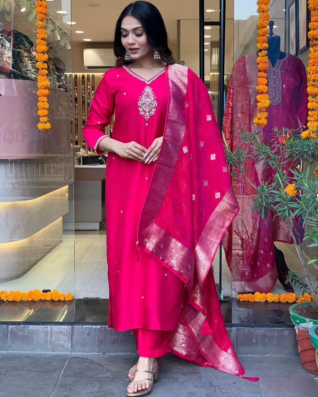 Vibrant Pink Ethnic Kurta-Set