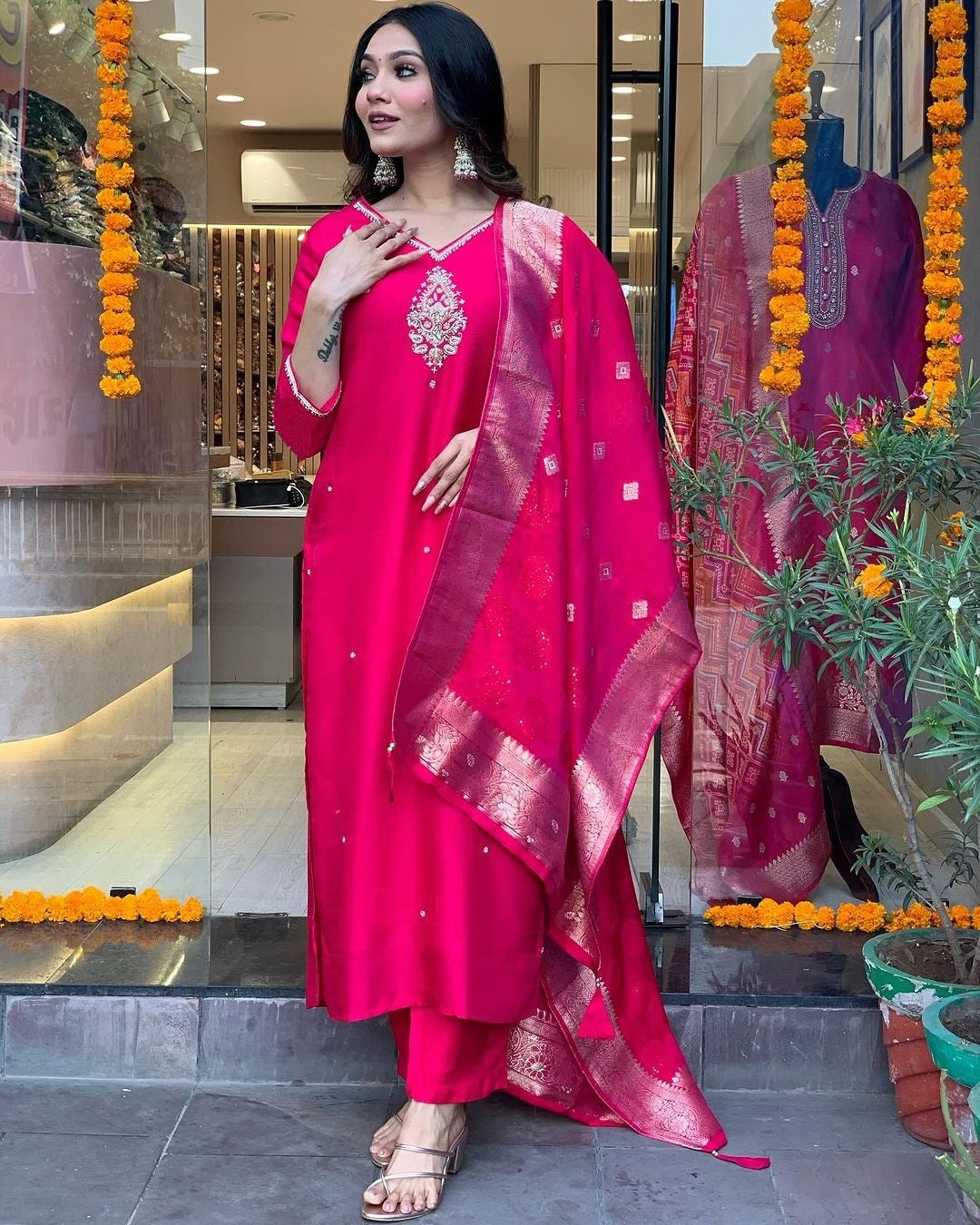 Vibrant Pink Ethnic Kurta-Set