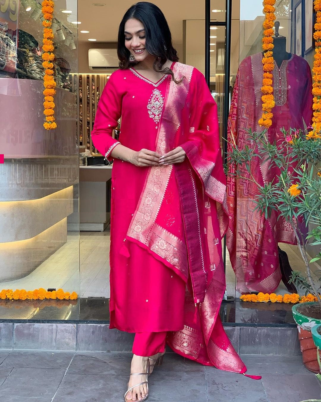 Vibrant Pink Ethnic Kurta-Set