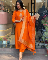 Stunning Orange Ethnic Kurta-Set